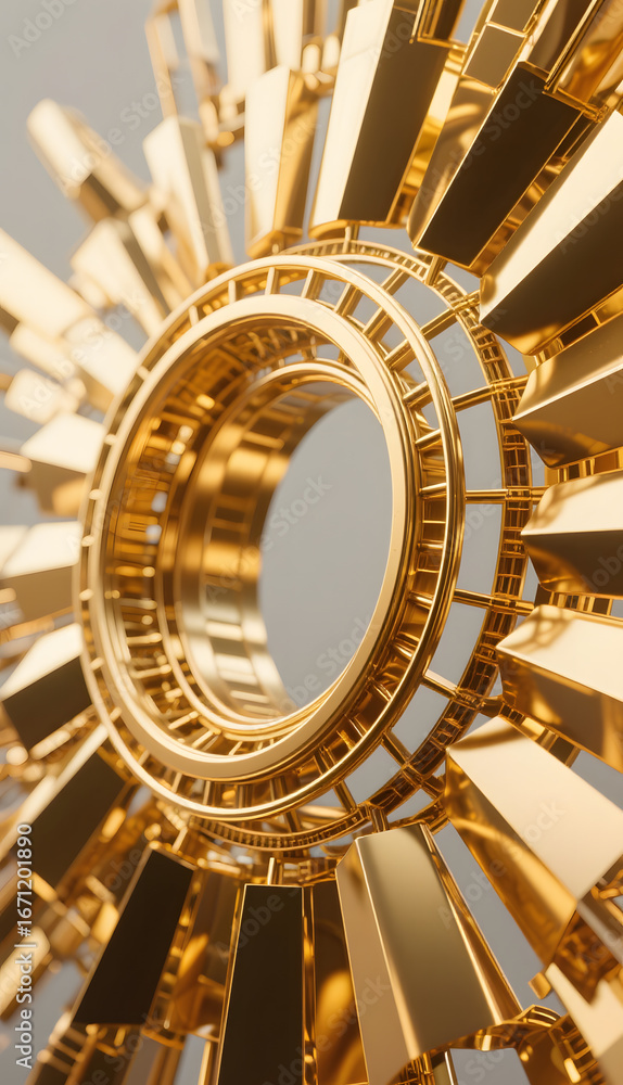 Poster golden mechanical structure with circular and radial elements