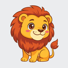 Cute Cartoon Lion in Kawaii Style – Adorable Baby Jungle King Vector Illustration for Kids and Mascot Designs