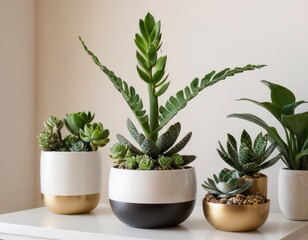Fototapeta premium A Stylish Arrangement of Succulents and Plants in Modern Pots