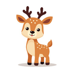 Cute Cartoon Deer in Kawaii Style – Adorable Baby Forest Animal Vector Illustration for Kids and Mascot Designs