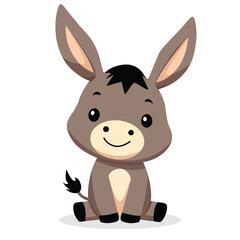 Cute Cartoon Donkey in Kawaii Style – Adorable Baby Farm Animal Vector Illustration for Kids and Mascot Designs