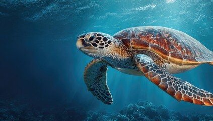 Fototapeta premium Sea turtle in vibrant underwater scene