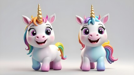 Fototapeta premium Two cute and adorable 3D unicorn characters