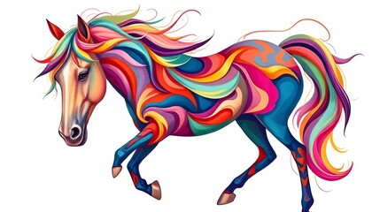 A horse depicted with vibrant colors and fluid abstract shapes o