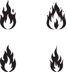 Flame Fire Icon Set – Heat and Energy Symbol Vector Designs