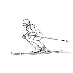 skier player, simple minimalist aesthetic one line art, isolated on white background