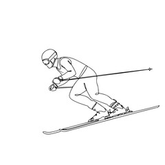skier player, simple minimalist aesthetic one line art, isolated on white background
