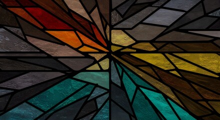 Abstract Winter Forest Scene: Geometric Mosaic of Trees in Warm and Cool Tones