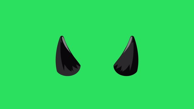 Animation black devil horns on green background.