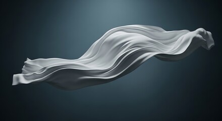 Elegant Flowing White Fabric on Dark Teal Background.
