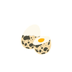 Quail egg illustration. Whole and cut quail eggs. Egg illustration. Boiled quail eggs. Quail egg shell design