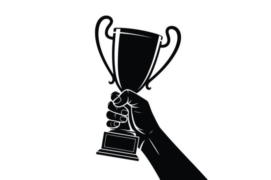 Hand holding up a silhouette of a trophy