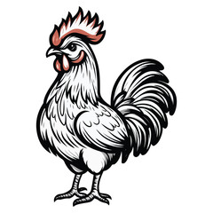 black and white illustration of a rooster.