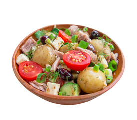 greek veg salad with tuna potatoes olives and feta