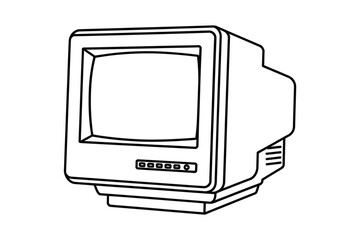 Retro computer monitor line drawing illustration