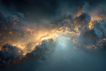 Fototapeta premium Cosmic clouds ablaze with golden light