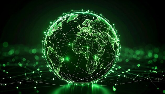 Global network, glowing earth