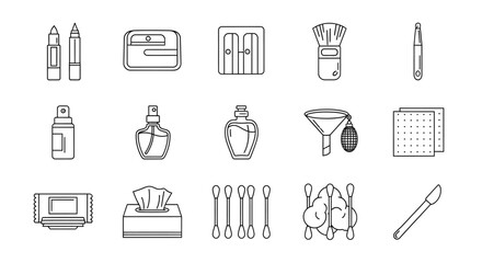 Collection of Line Art Icons: Beauty, Hygiene, and Personal Care Products