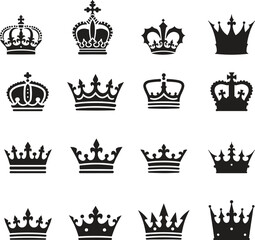 Fototapeta premium Crown Icons Set Collection – Royalty and King Queen Symbols Vector Illustration Isolate on White Background 