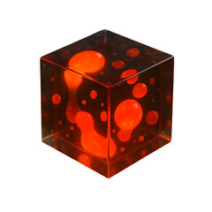 Abstract cube filled with glowing orange lava like bubbles amidst darkness
