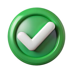 3d icon of a 3d rendered white checkmark inside a green circle, isolated on transparent background