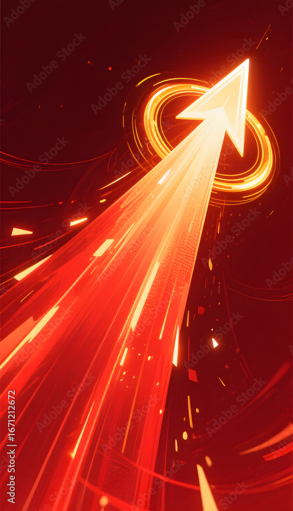 Poster Dynamic Arrow with Radiant Light Trails in a Dark Background