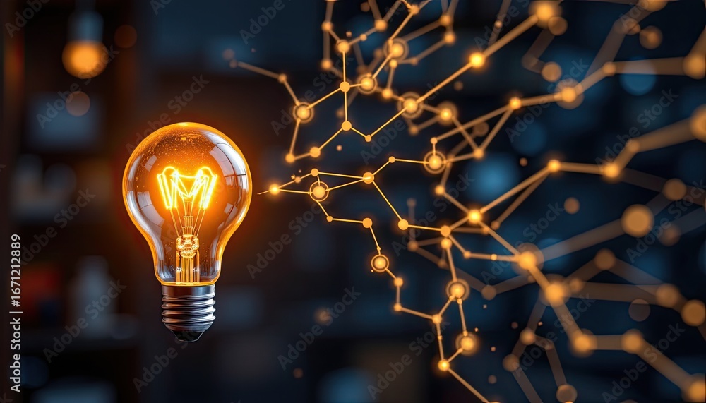 Aufkleber illuminated light bulb symbolizing innovation and creativity with abstract network connections in da