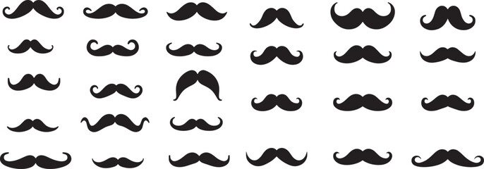 Mustache Silhouette Icons Set. Beard and Facial Hair Vector Illustration Isolated on White Background