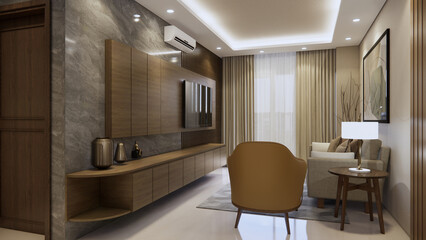 Modern Minimalist Luxury Home Interior Design with Living Room, Kitchen and Bedroom