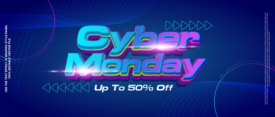 Cyber monday sale banner with text effect template use for online promotions