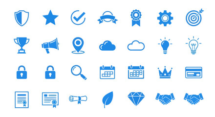 Stunning collection of blue business and success icons perfect for modern branding and digital projects