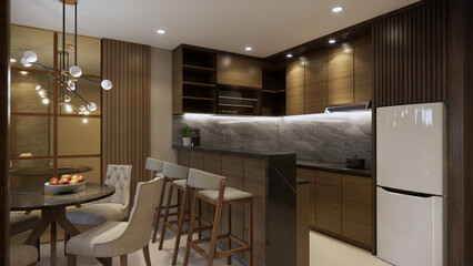 Luxury Modern Kitchen Interior Design with Wooden Details and Minimalist Style