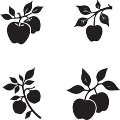 Apple Silhouette Icons  Set  – Fruit Vector Illustration Isolate on White Background 
