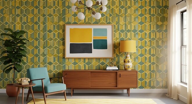 Retro Living Room Interior with Vintage Furniture.