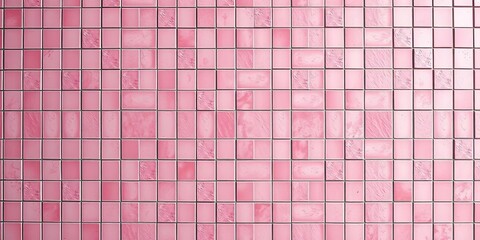 A wall clad in varying shades of pink tiles, creating a textured backdrop,   minimal,  bathroom tiles