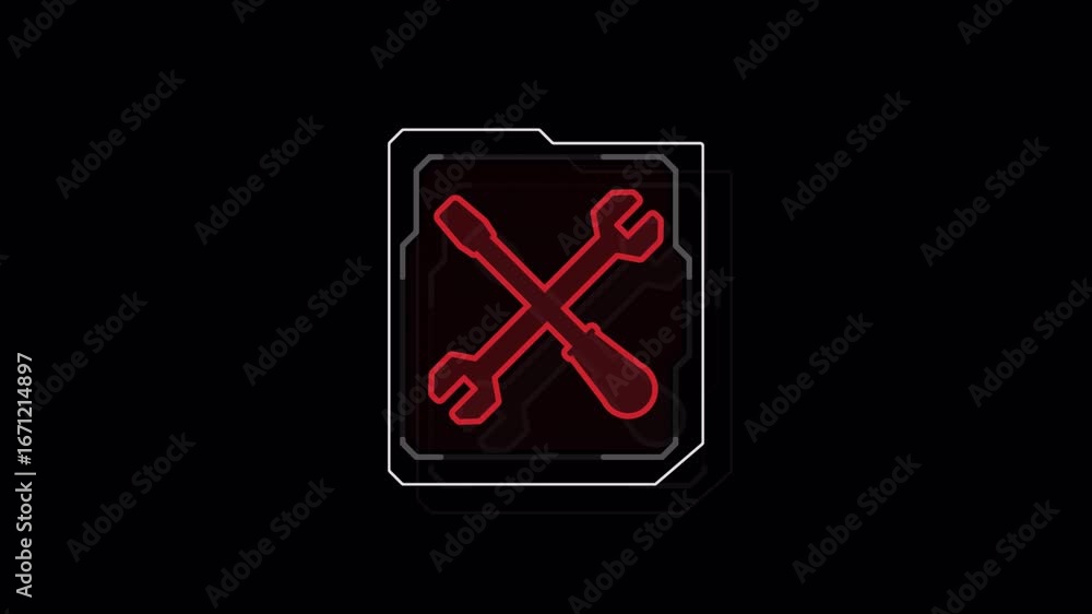 Poster futuristic sci-fi hud interface with crossed wrench and screwdriver icon animation