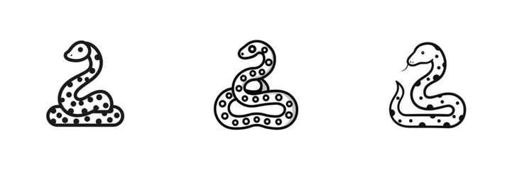Fototapeta premium Various representations of snakes, showcasing different patterns and designs. Each snake features a distinct style, highlighting their unique characteristics in minimalist art.