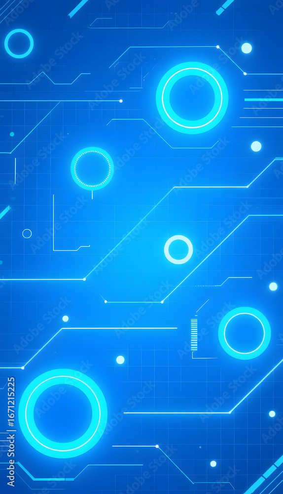 Poster blue circuit board design with glowing nodes and lines