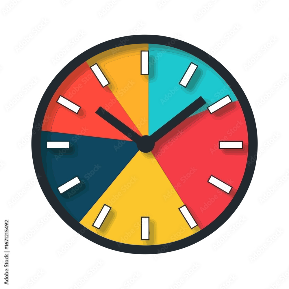 Poster this vibrant vector icon of a clock with a colorful segmented face is great for websites or blogs ab