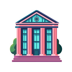 Obraz premium A vibrant, cartoon-style illustration of a neoclassical building with columns and steps. This image is perfect for websites and blogs about banking, finance, government, or education.