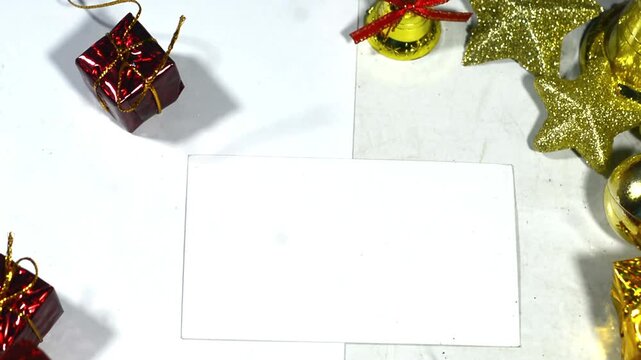 Christmas background with objects, stars, gift boxes with a red and white theme