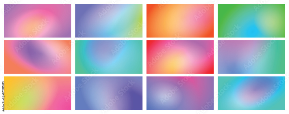 Poster vibrant colorful gradient backgrounds set with bright abstract smooth blend soft transitions pink pu