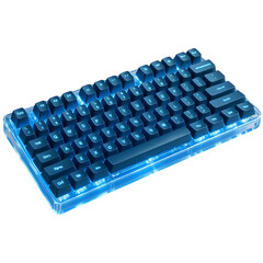 Modern mechanical keyboard with vibrant blue rgb backlighting and transparent casing