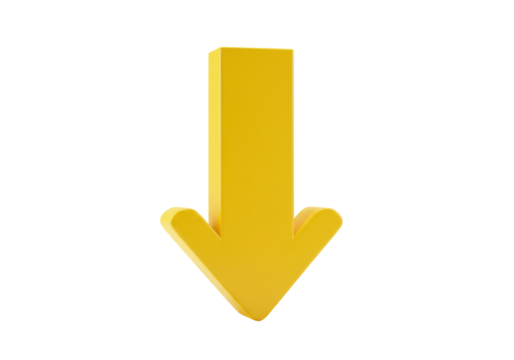 Isolated Yellow Down Arrow for Directional Signage, Navigation, and Download Graphics