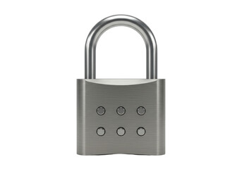 Isolated metal padlock with numeric buttons, shiny, safety, security, protection, modern design