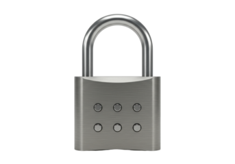 Isolated metal padlock with numeric buttons, shiny, safety, security, protection, modern design