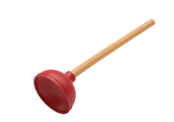 Isolated Plunger for Unclogging Drains with Wooden Handle and Red Suction Cup Sanitation Tool