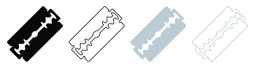 Razor Blade Icon Set – Sharp Metal Blade Symbol Collection in Thin Line Outline Vector Illustration.