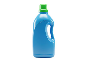 Isolated blue bottle of laundry detergent with green cap for washing clothes, isolated