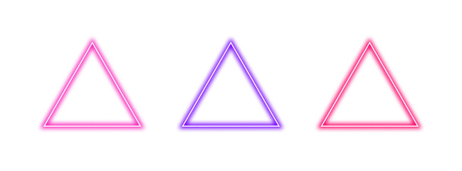 Collection of colorful glowing neon triangle frames